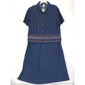 Lindsey Scott 2 Pcs Denim Maxi Tank Dress & Embroidered Button Top Women XL Blue